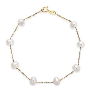 Cultured Freshwater Pearl
Station Bracelet (5-1/2-6mm) in 14k Gold
